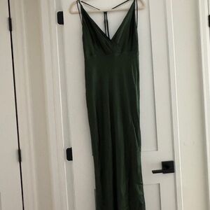 Shona Joy Olive Green Satin Slip Maxi